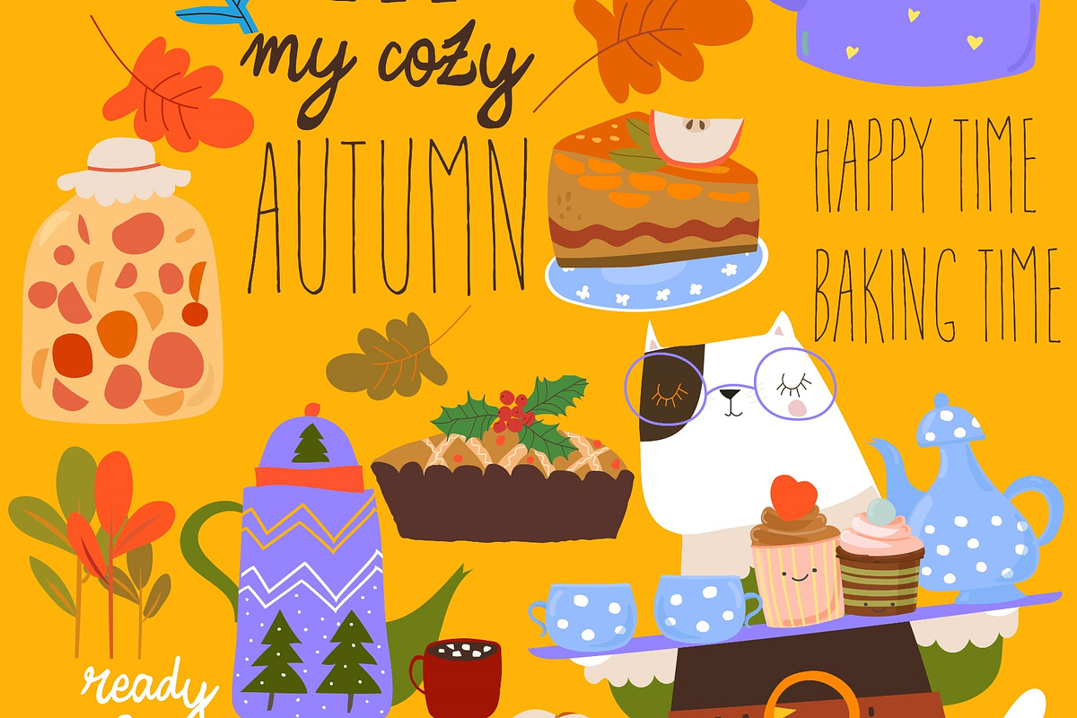 Cartoon Set With Cat, Tea Party and, an Animal Illustration by Maria Starus (Photo 2 of 3)