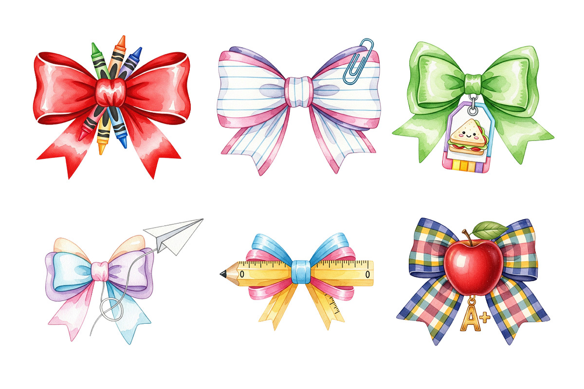 Watercolor Back to School Bow Clipar, an Illustration by Daily.Designs (Photo 5 of 5)