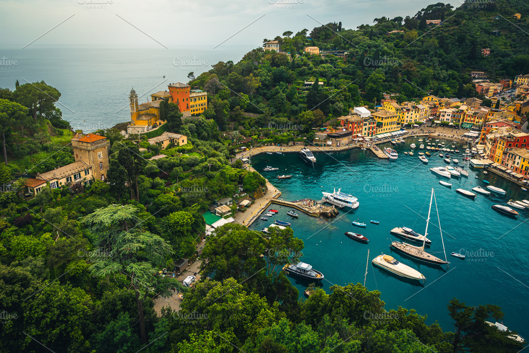 Moored boats in the bay of Portofino, an Architecture Photo by Alpine Dreams