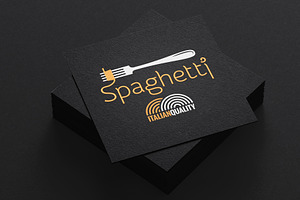 Spaghetti Pasta On Fork Label.