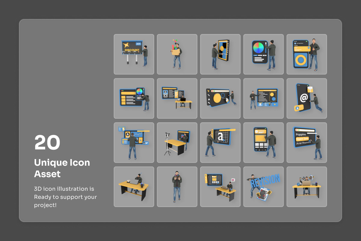 Design Activity 3D Icon Pack, a Work Illustration by twinstd