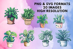 Potted House Plants Clipart Set