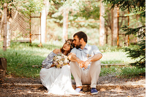 Eclectic rustic wedding couple