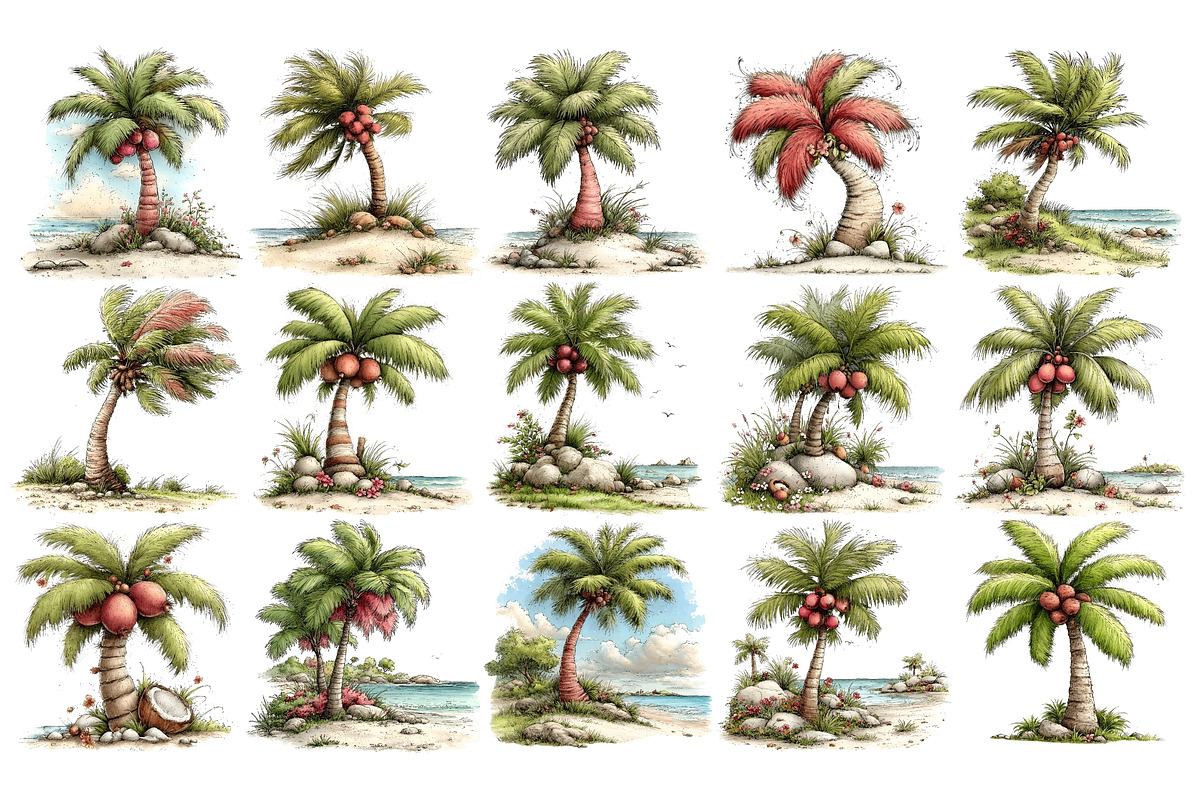 Palm Tree PNG Clipart Bundle, a Decorative Illustration by Nicolle's Colorful Art (Photo 2 of 5)