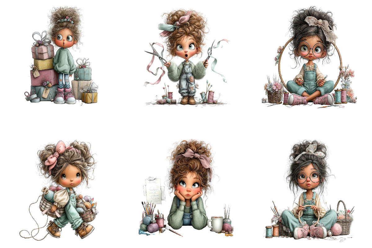 Whimsical Craft Girl Clipart Bundle, a Seasonal Illustration by CreationArt (Photo 6 of 7)