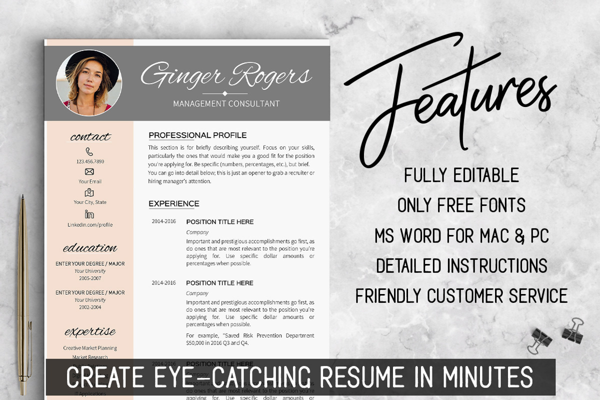 Feminine Resume Template Ginger, a Resume Template by LevelUpResume (Photo 2 of 5)