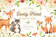 Lovely Forest Watercolor Clip Art, an Animal Illustration by everysunsun (Thumbnail 1 of 4)