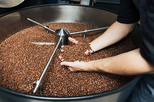 Unrecognizable male scooping beans