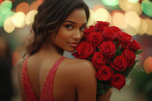 Young woman in red dress with bouquet of flowers on Valentine's Day, a Person Photo by AlyaAnd
