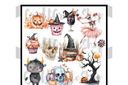 Cute Halloween Watercolor Clipart, an Illustration by CraftCrateShop (Thumbnail 2 of 7)