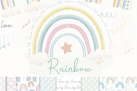 Cute rainbow watercolor clipart