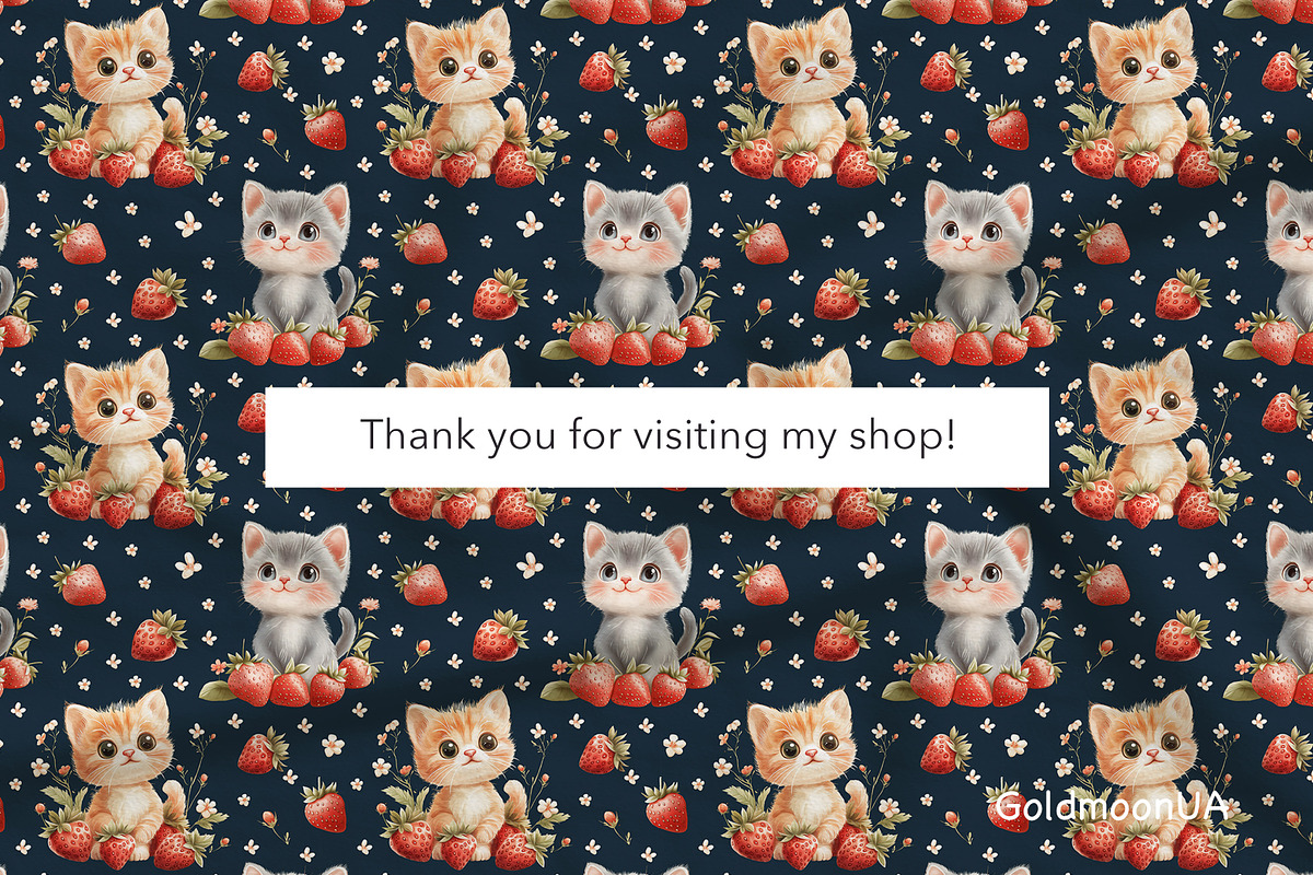 Sweet Meowberry Patterns & Clipart, an Animal Illustration by GoldmoonUA (Photo 5 of 5)
