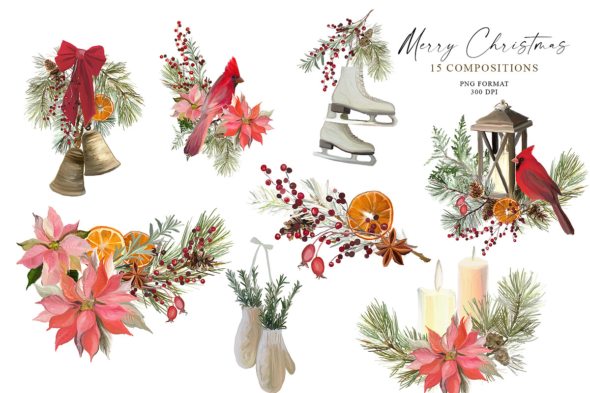Christmas holiday clipart, a Seasonal Illustration by Vasmila (Photo 3 of 12)