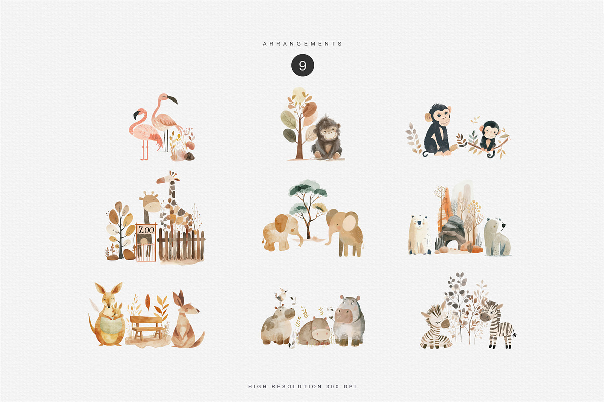 watercolor zoo animal clipart bundle, an Animal Illustration by Pink Studio Art (Photo 6 of 9)