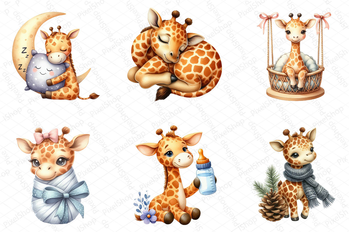 Baby Giraffe Watercolor Clipart, an Illustration by DreamPrint404 (Photo 2 of 6)