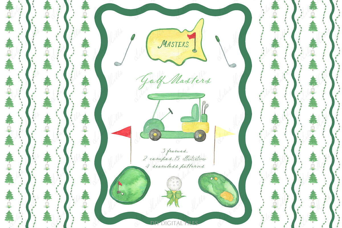 Golf Masters Watercolor Clipart DIY, a Graphic by LABFcreations (Photo 1 of 4)