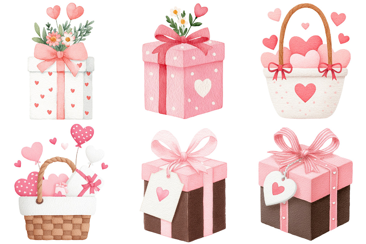 Watercolor Valentine Gift Clipart, an Illustration by Craft Nest (Photo 3 of 10)