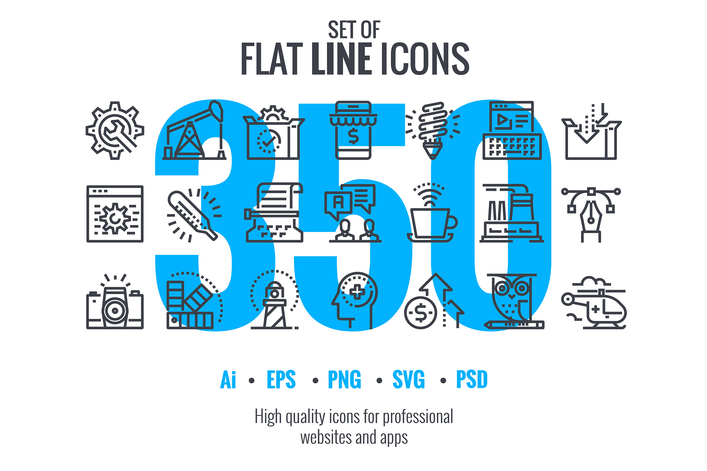 Big collection of flat line icons, an Outline Icon by Creative Graphics