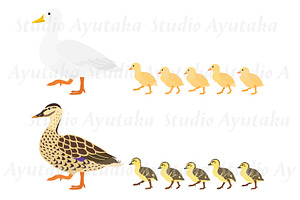 Duck Mom & Babies Clipart Set, an Animal Illustration by dogsinarow