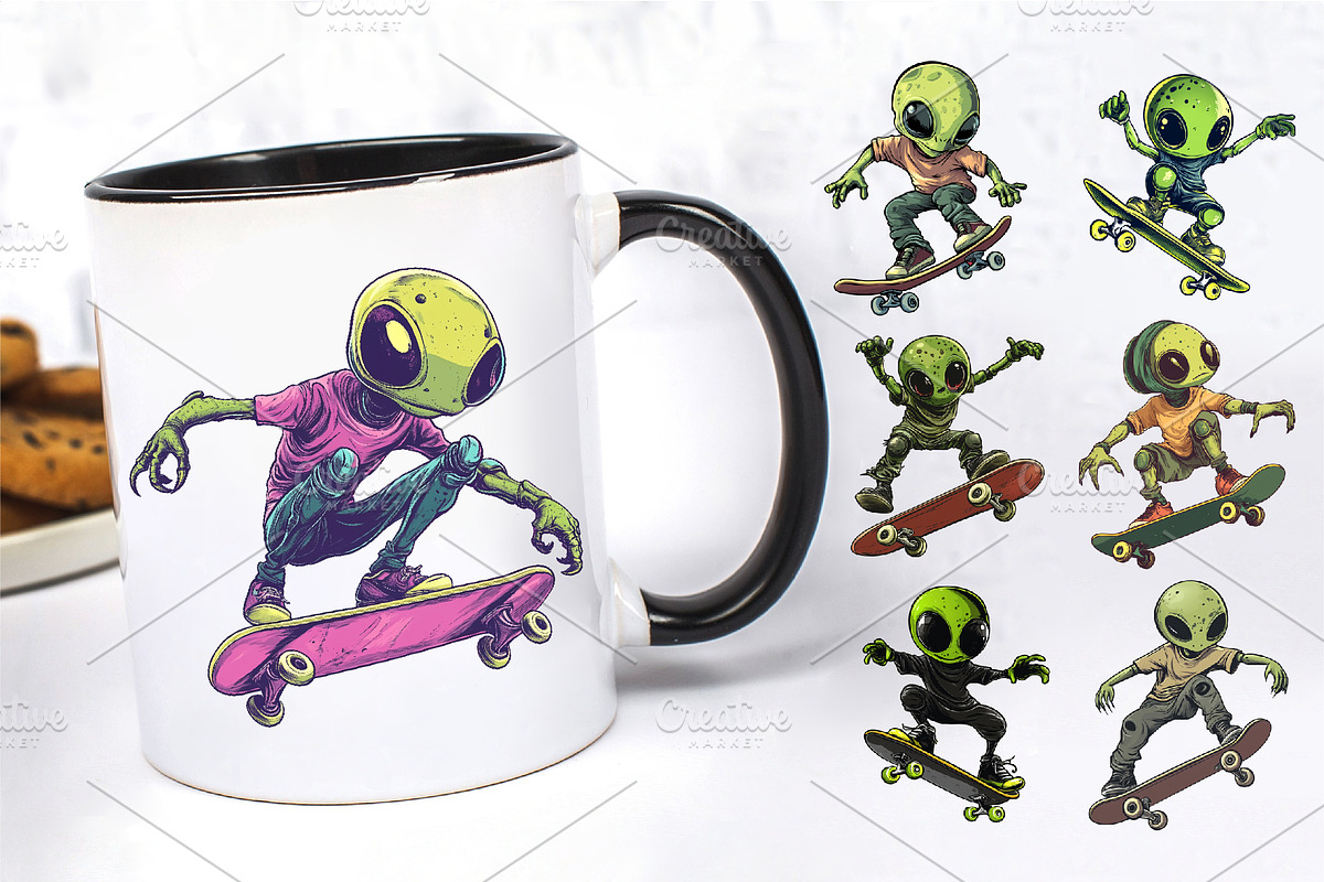 Alien on skateboarding. TShirt, an Animal Illustration by KENO Mascots (Photo 4 of 10)