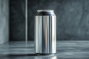Sleek metallic can standing alone on, a Photo by Tanuart