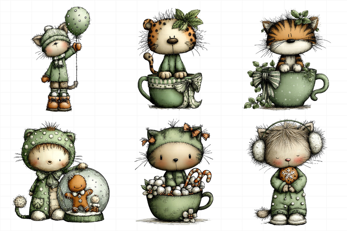 Christmas Cat Clipart Bundle, an Illustration by Daily.Designs (Photo 3 of 5)