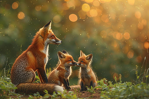 Wild fox family in summer natural forest, an Animal Photo by AlyaAnd
