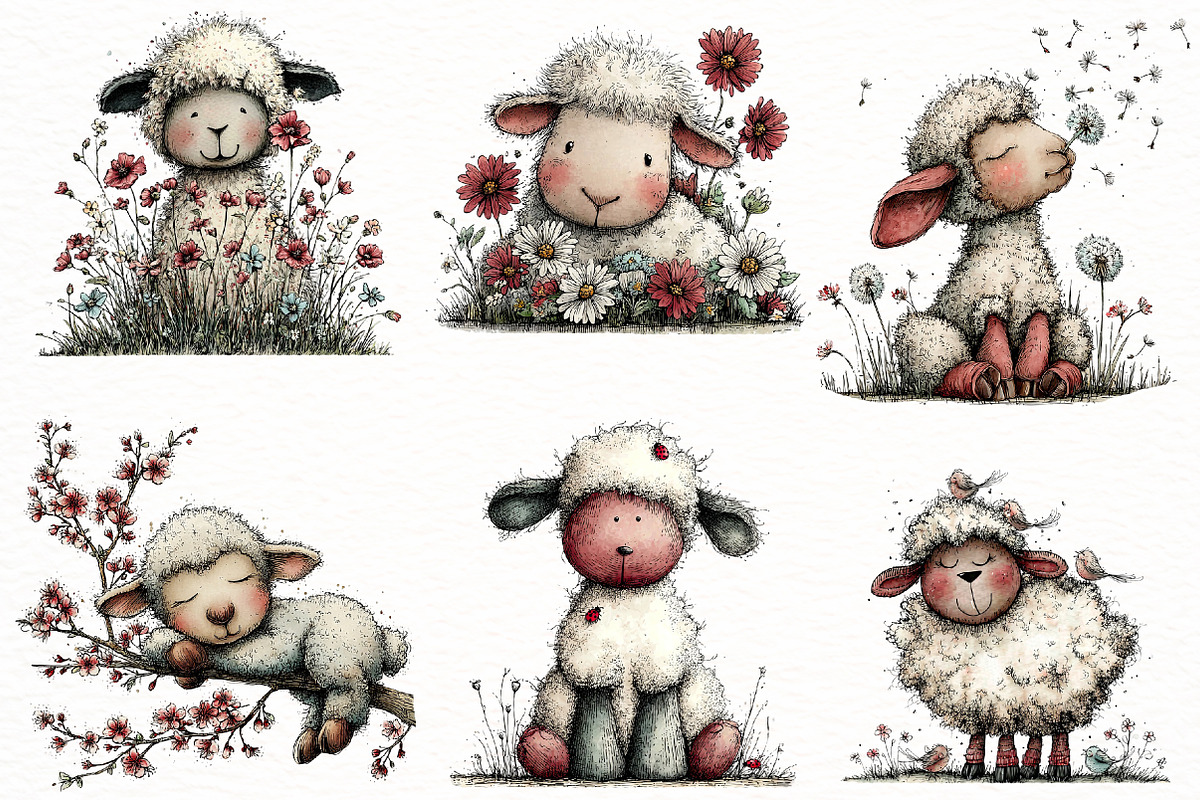 Whimsical spring sheep Clipart, an Illustration by Designworld (Photo 2 of 8)