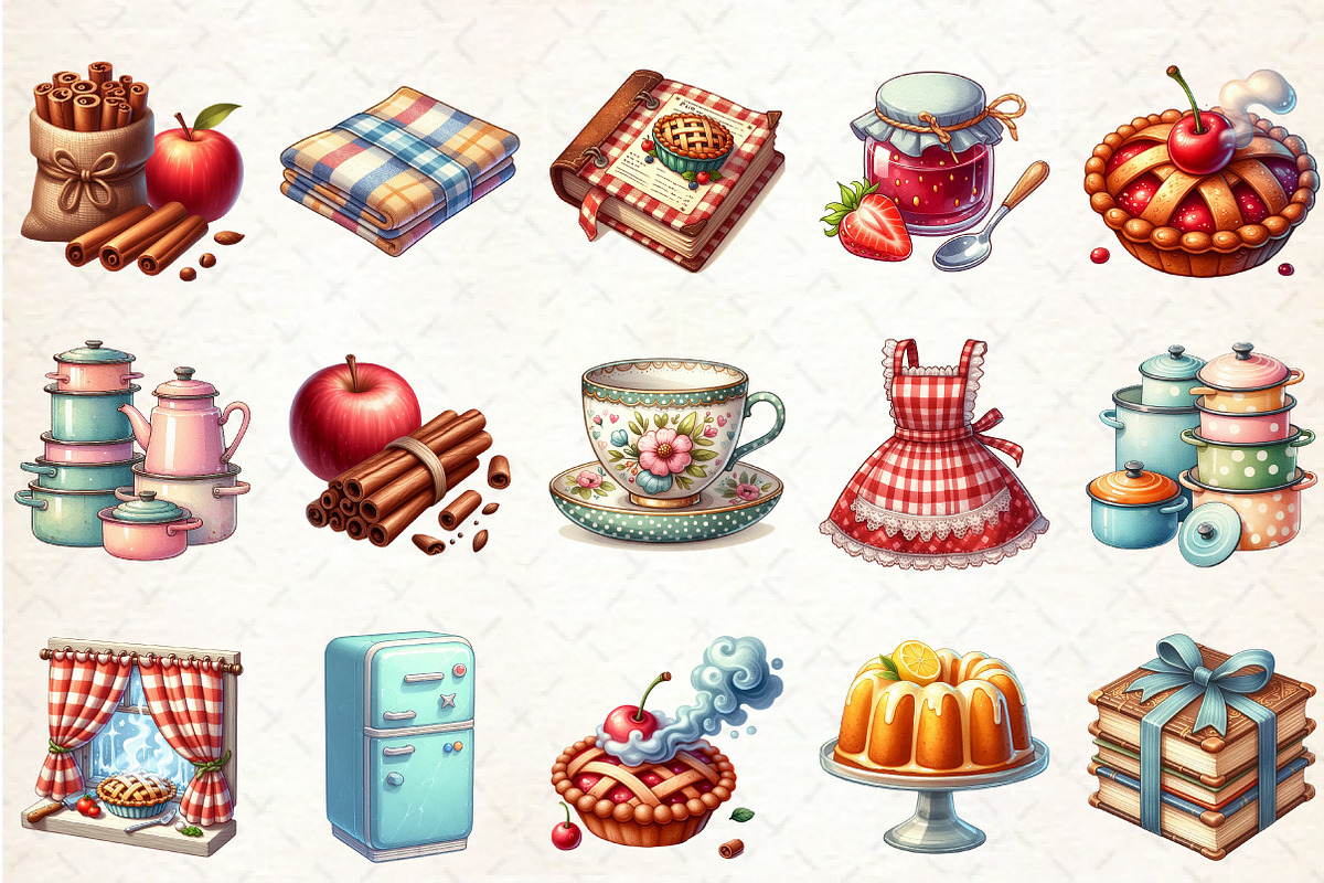Retro Watercolor Kitchen Clipart, a Seasonal Illustration by Rose Art (Photo 4 of 4)
