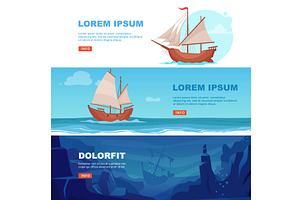 Ship banners. old style wooden ship, a Transportation Illustration by Onyx