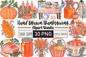 Hand Drawn Thanksgiving Clipart PNG, an Illustration by Black Bird Studio