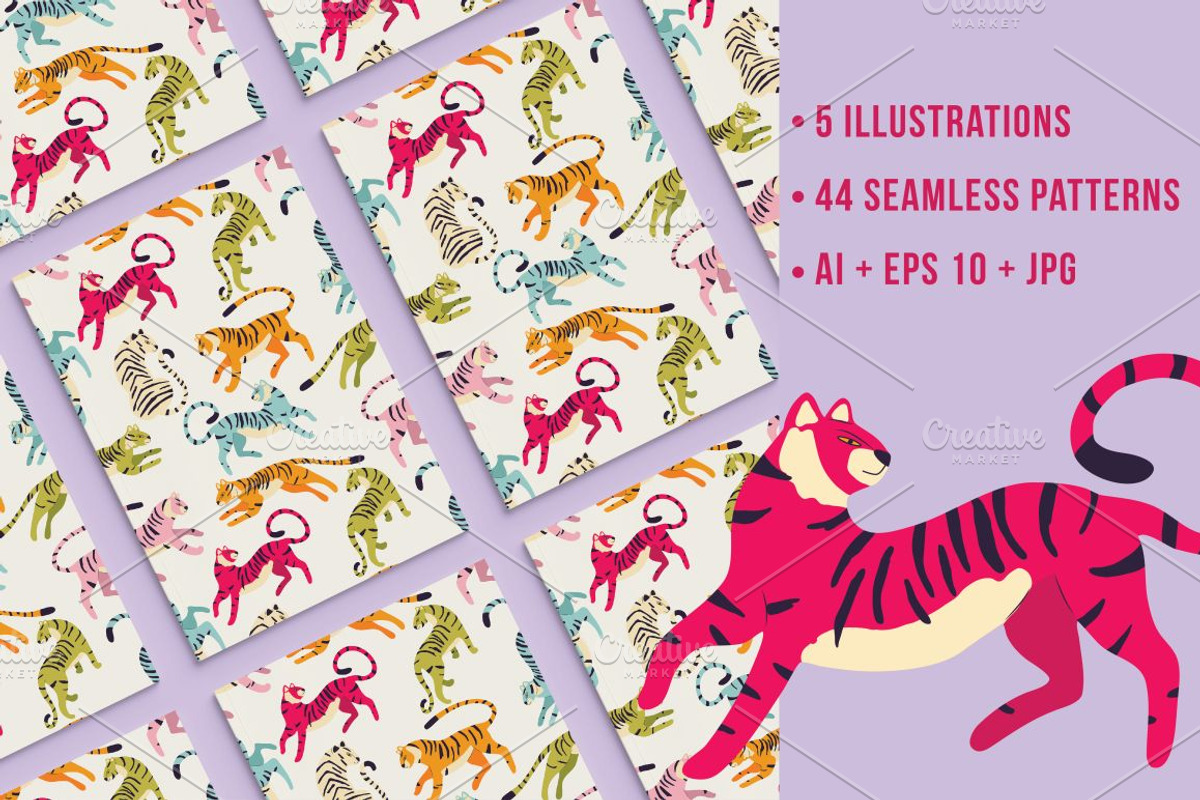 Tigers - 44 Seamless Patterns, a Pattern Graphic by Blue Lela Design (Photo 2 of 13)
