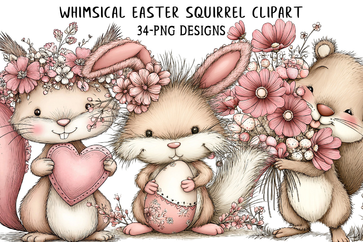 Whimsical Easter Squirrel Clipart, an Illustration by Daily.Designs (Photo 1 of 8)