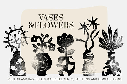 GRUNGE VASES&FLOWERS SILHOUETTES