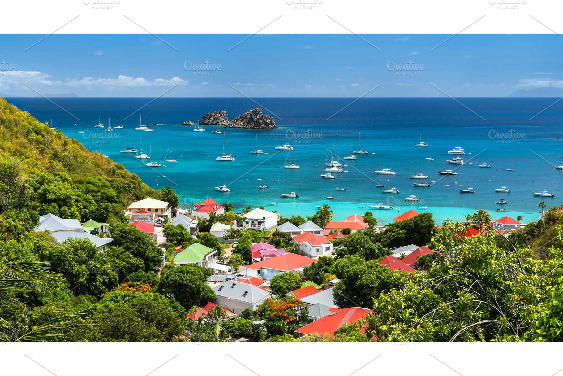 Coastal view of Corossol village in Saint Barthelemy, an Architecture Photo by Leonid Andronov