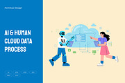 AI & Human Cloud Data Process, a Technology Illustration by Partikusi Design (Thumbnail 1 of 3)