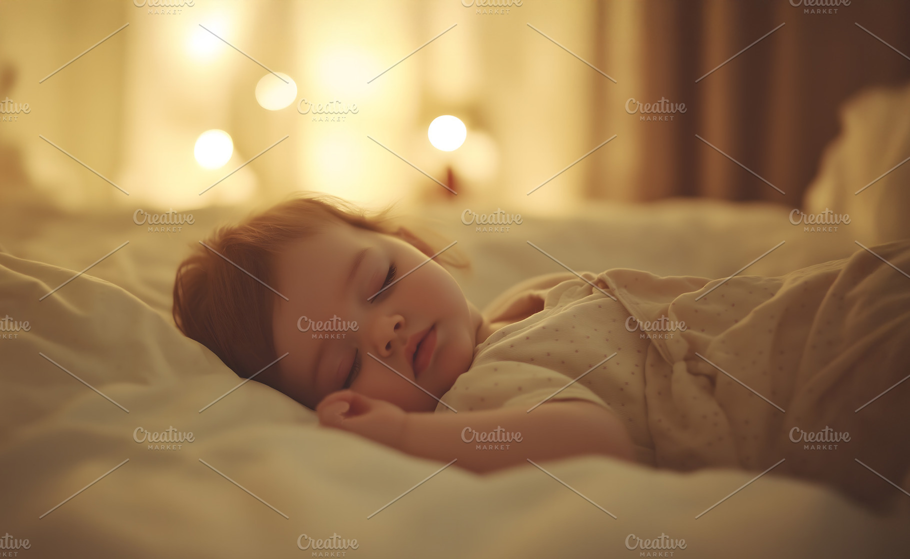 Baby girl is lying and sleeping in bed at home or hospital, a Person Photo by Lenor4ik