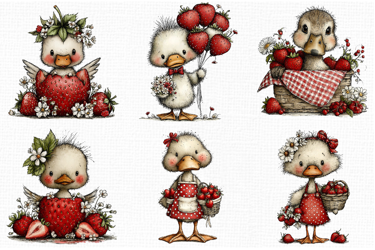 Whimsical Strawberry Duck Clipart, an Animal Illustration by Libby Wishes (Photo 5 of 5)