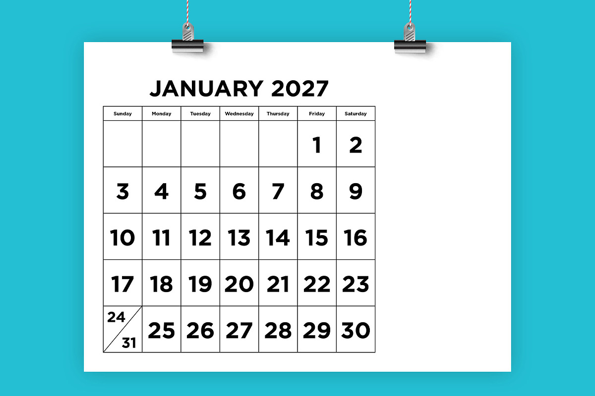 2027 Large Number 8.5x11 Calendar, a Stationery Template by Running With Foxes (Photo 1 of 5)