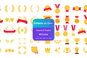 Award & Trophy Flat Icons+Canva Edit, an Object Graphic by MarkoBabii