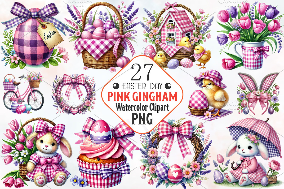 Pink Easter Gingham Clipart, an Illustration by RobertsArt (Photo 1 of 7)