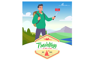 Selfie. traveller making photo on, an Illustration by Onyx