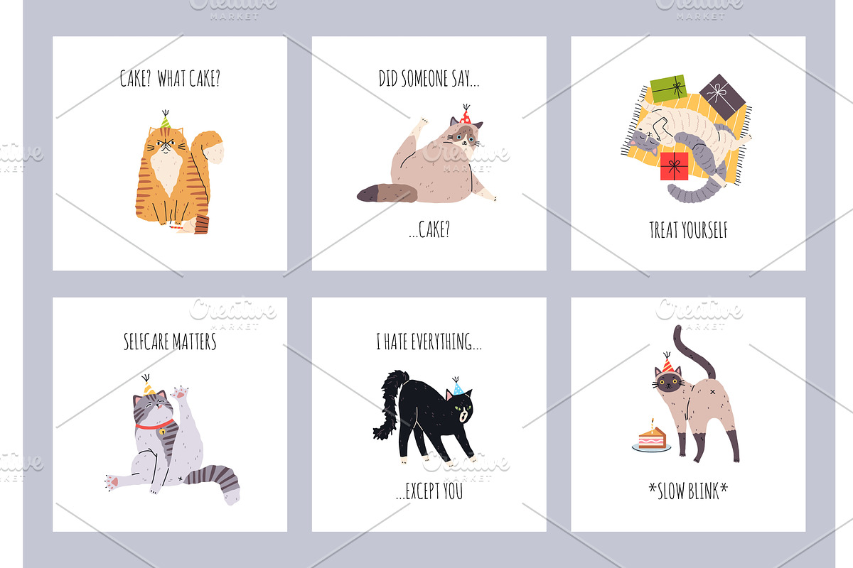 Cute cats cards. Funny fluffy pets, an Animal Illustration by YummyBuum