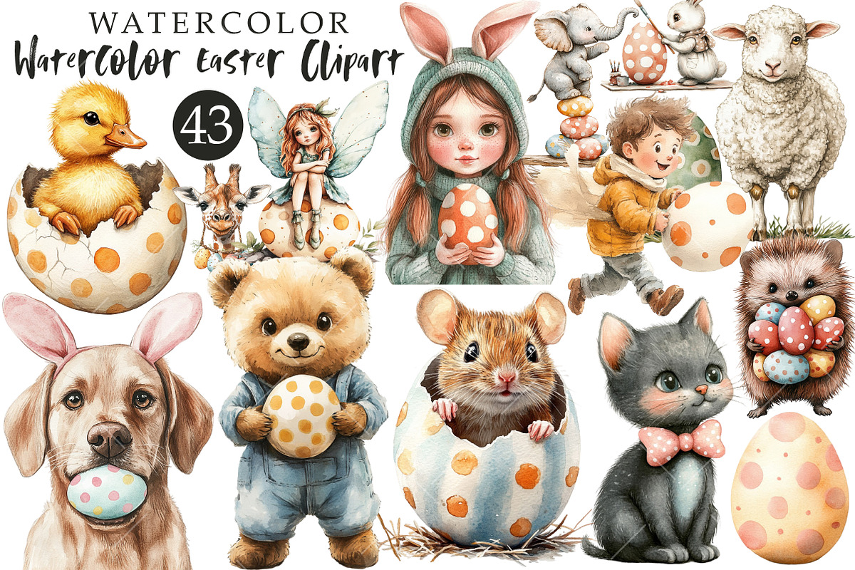 Watercolor Easter Clipart Bundle, an Illustration by OK Design (Photo 1 of 6)
