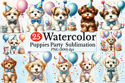 Watercolor Puppies Party Sublimation, a Seasonal Illustration by Rose Art (Thumbnail 1 of 7)