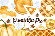 Pumpkin Pie Watercolor Clip Art, a Background Graphic by Watercolor Clipart (Thumbnail 1 of 6)