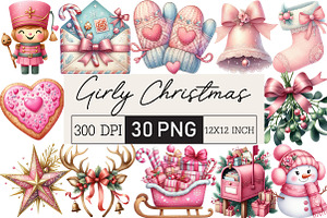 Girly Christmas Watercolor Clipart, an Illustration by Black Bird Studio