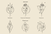 Birth Month Flower Line Bouquets, a Decorative Illustration by WatercolorWind (Thumbnail 2 of 7)