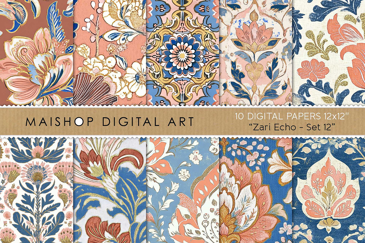 Bohemian Flowers Digital Papers, a Pattern Graphic by Maishop (Photo 1 of 4)