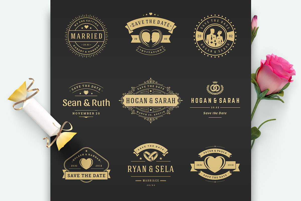 18 Wedding Logos and Badges, a Branding & Logo Template by Vasya Kobelev (Photo 4 of 10)